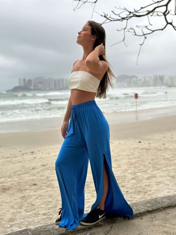 Calça Pantalona com Fenda Azul - Image 2